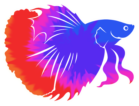 An illustration of a beta fish, coloured with a gradient from red to purple to blue. Designed by cerulebell